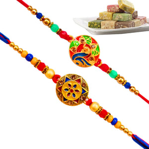 2 Rakhi - Designer Rakhi Set With Indian Sweets