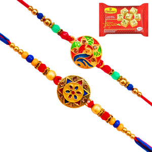 2 Rakhi - Designer Rakhi Set With Indian Sweets