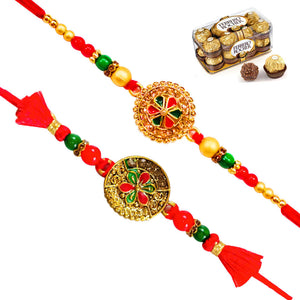 2 Rakhi - Designer Red Coloured Rakhi With Chocolates