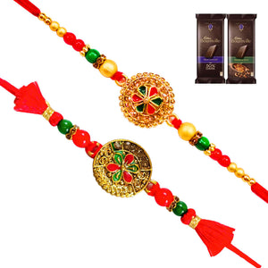 2 Rakhi - Designer Red Coloured Rakhi With Chocolates