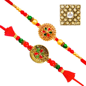 2 Rakhi - Designer Red Coloured Rakhi With Chocolates