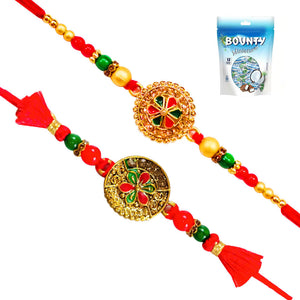 2 Rakhi - Designer Red Coloured Rakhi With Chocolates