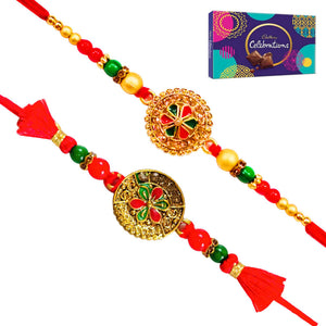 2 Rakhi - Designer Red Coloured Rakhi With Chocolates