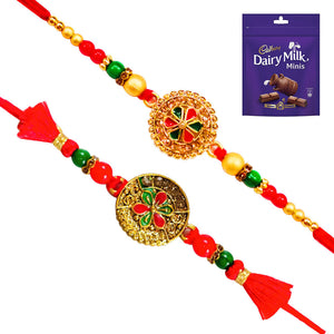 2 Rakhi - Designer Red Coloured Rakhi With Chocolates