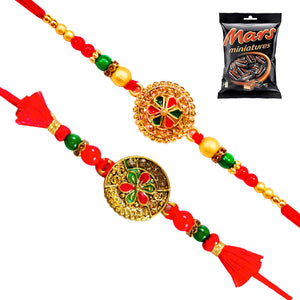 2 Rakhi - Designer Red Coloured Rakhi With Chocolates