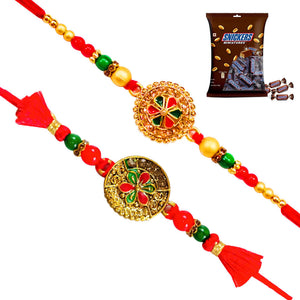 2 Rakhi - Designer Red Coloured Rakhi With Chocolates