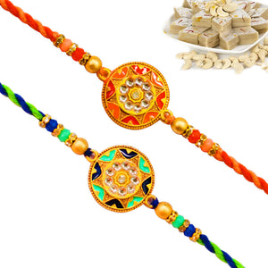 2 Rakhi - Fancy Rakhi Set With Indian Sweets