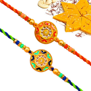 2 Rakhi - Fancy Rakhi Set With Indian Sweets