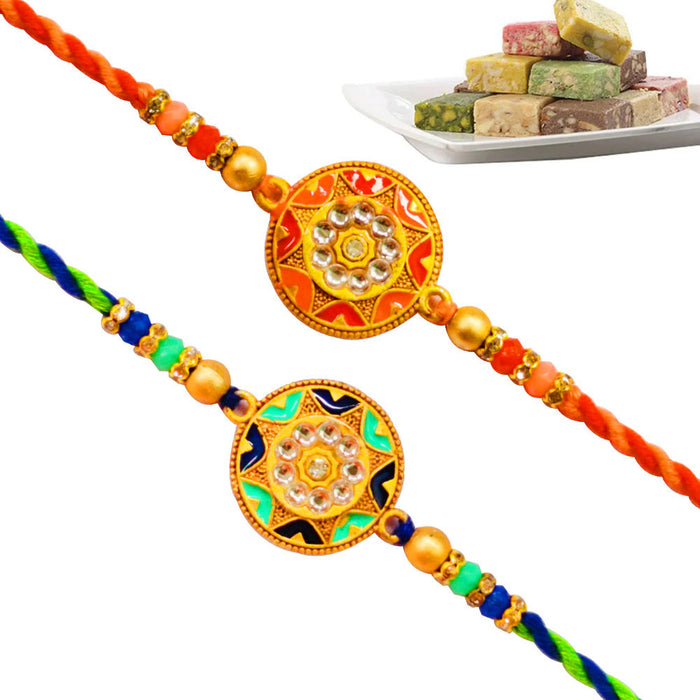 2 Rakhi - Fancy Rakhi Set With Indian Sweets