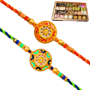 2 Rakhi - Fancy Rakhi Set With Indian Sweets