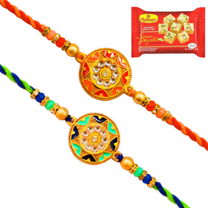 2 Rakhi - Fancy Rakhi Set With Indian Sweets