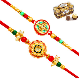 2 Rakhi - Designer Round Pendant Rakhi With Chocolates