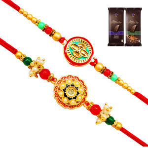 2 Rakhi - Designer Round Pendant Rakhi With Chocolates