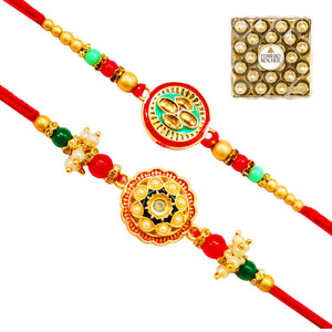 2 Rakhi - Designer Round Pendant Rakhi With Chocolates