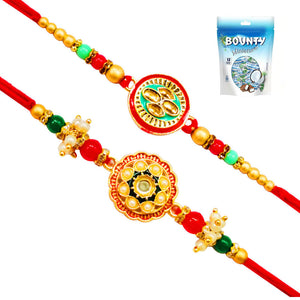 2 Rakhi - Designer Round Pendant Rakhi With Chocolates