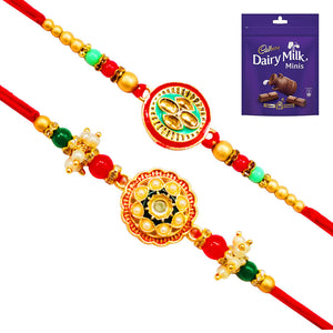 2 Rakhi - Designer Round Pendant Rakhi With Chocolates