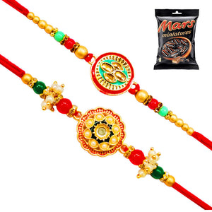 2 Rakhi - Designer Round Pendant Rakhi With Chocolates