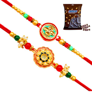 2 Rakhi - Designer Round Pendant Rakhi With Chocolates