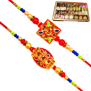 2 Rakhi - Handicraft Rakhi Set With Indian Sweet