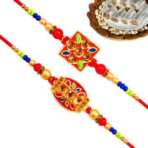 2 Rakhi - Handicraft Rakhi Set With Indian Sweet