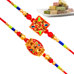 2 Rakhi - Handicraft Rakhi Set With Indian Sweet