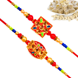 2 Rakhi - Handicraft Rakhi Set With Indian Sweet