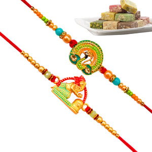 2 Rakhi - Beautiful Rakhi Set With Indian Sweets