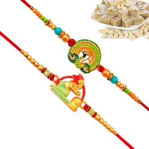 2 Rakhi - Beautiful Rakhi Set With Indian Sweets