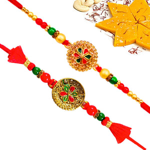 2 Rakhi - Beautiful Round Pendant Rakhi With Indian Sweets