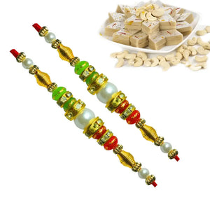 2 Rakhi - Pearl Rakhi With Indian Sweets