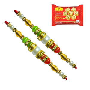 2 Rakhi - Pearl Rakhi With Indian Sweets