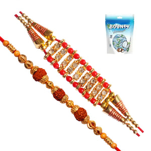 2 Rakhi - AD and Rudraksh Rakhi with Chocolate Box