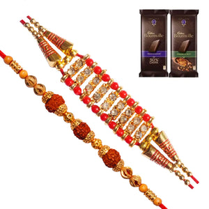 2 Rakhi - AD and Rudraksh Rakhi with Chocolate Box