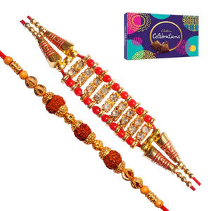 2 Rakhi - AD and Rudraksh Rakhi with Chocolate Box