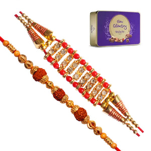 2 Rakhi - AD and Rudraksh Rakhi with Chocolate Box