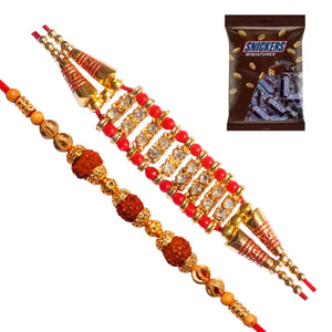 2 Rakhi - AD and Rudraksh Rakhi with Chocolate Box