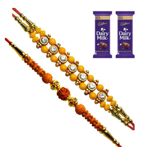 2 Rakhi - American Diamonds and Rudraksh Rakhis With Chocolate Box