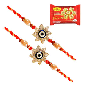 2 Rakhi - Blue Eyed Rakhi With Indian Sweets