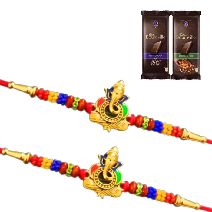 2 Rakhi - Colourful Ganeshji Rakhi With Chocolate Box