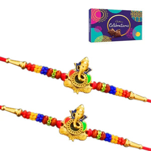 2 Rakhi - Colourful Ganeshji Rakhi With Chocolate Box