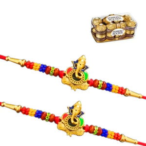 2 Rakhi - Colourful Ganeshji Rakhi With Chocolate Box