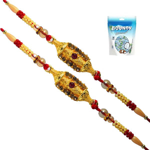 2 Rakhi - Beautiful Golden Color Rakhi With Chocolate Pack