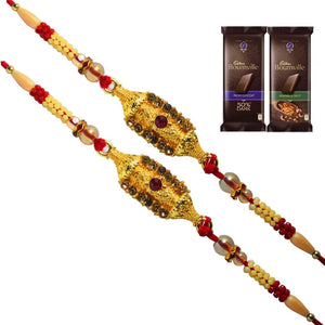 2 Rakhi - Beautiful Golden Color Rakhi With Chocolate Pack