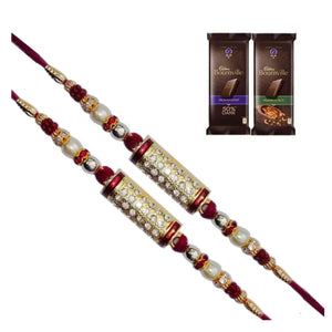 2 Rakhi - Designer Diamond Rakhi With Chocolate Box