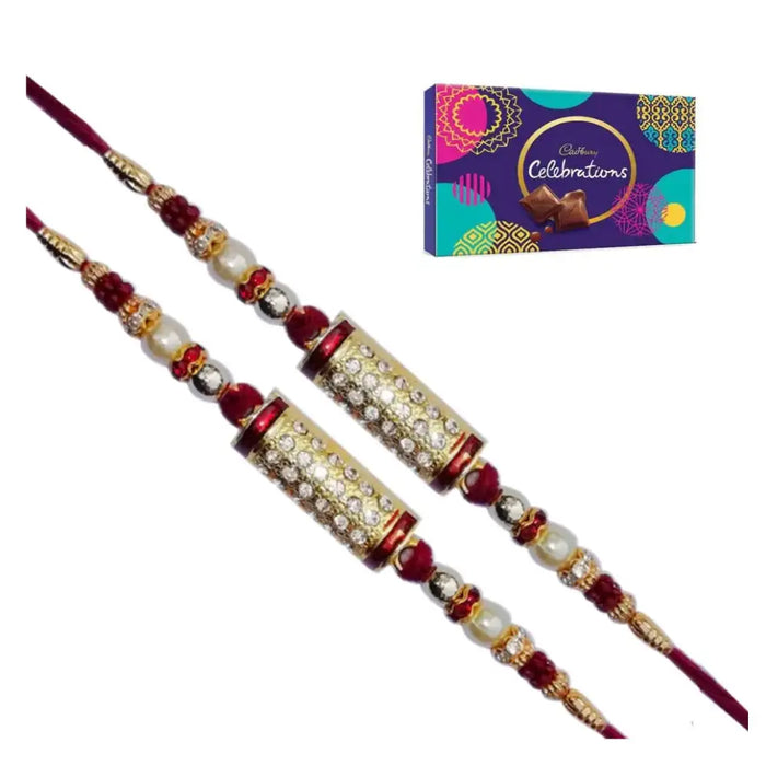 2 Rakhi - Designer Diamond Rakhi With Chocolate Box