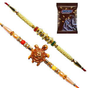 2 Rakhi - OM and Pearls Rakhi with Chocolate Box