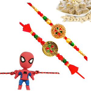 3 Rakhi - Colorful Rakhi Set And Kids Rakhi With Indian Sweet