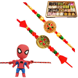 3 Rakhi - Colorful Rakhi Set And Kids Rakhi With Indian Sweet