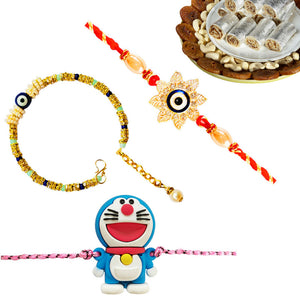 3 Rakhi - Family Rakhi Set With Indian Sweet