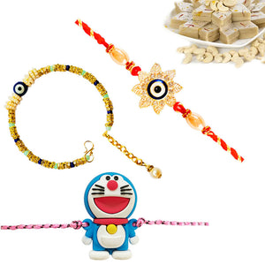 3 Rakhi - Family Rakhi Set With Indian Sweet